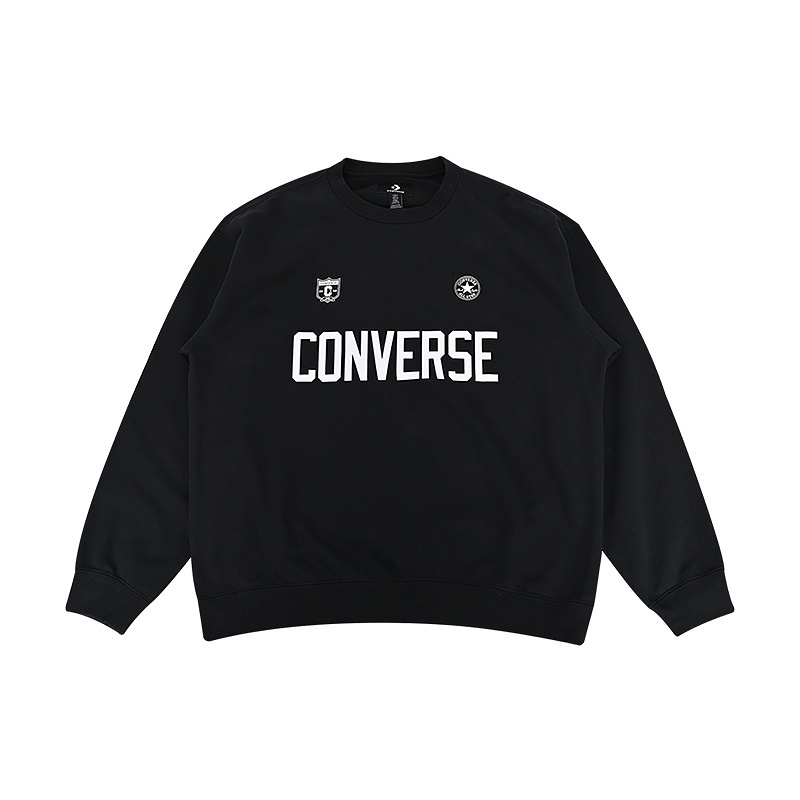 Converse Black Crewneck Pullover Sweatshirt Casual Logo Design 10028409-A01
