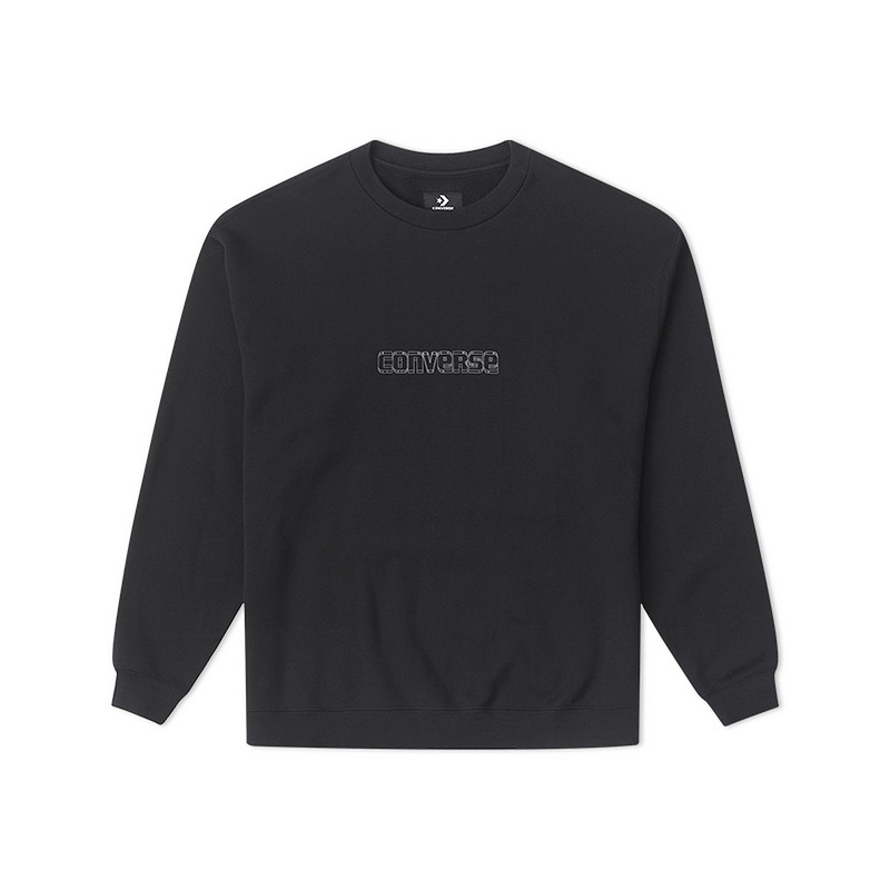 Converse Black Crewneck Pullover Sweatshirt Casual Solid Color 10027103-A01
