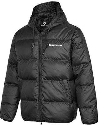 Chaqueta de Invierno Negra Converse Acolchada con Capucha Abrigada. 10021981-A01 Order Chaqueta de Invierno Negra Converse Acolchada con Capucha Abrigada. 10021981-A01