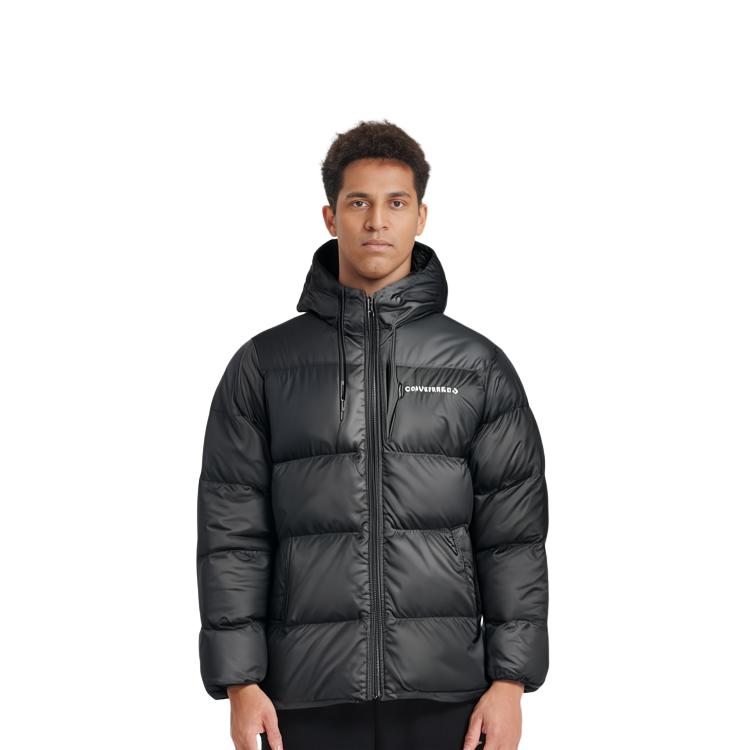 Shop Chaqueta de Invierno Negra Converse Acolchada con Capucha Abrigada. 10021981-A01