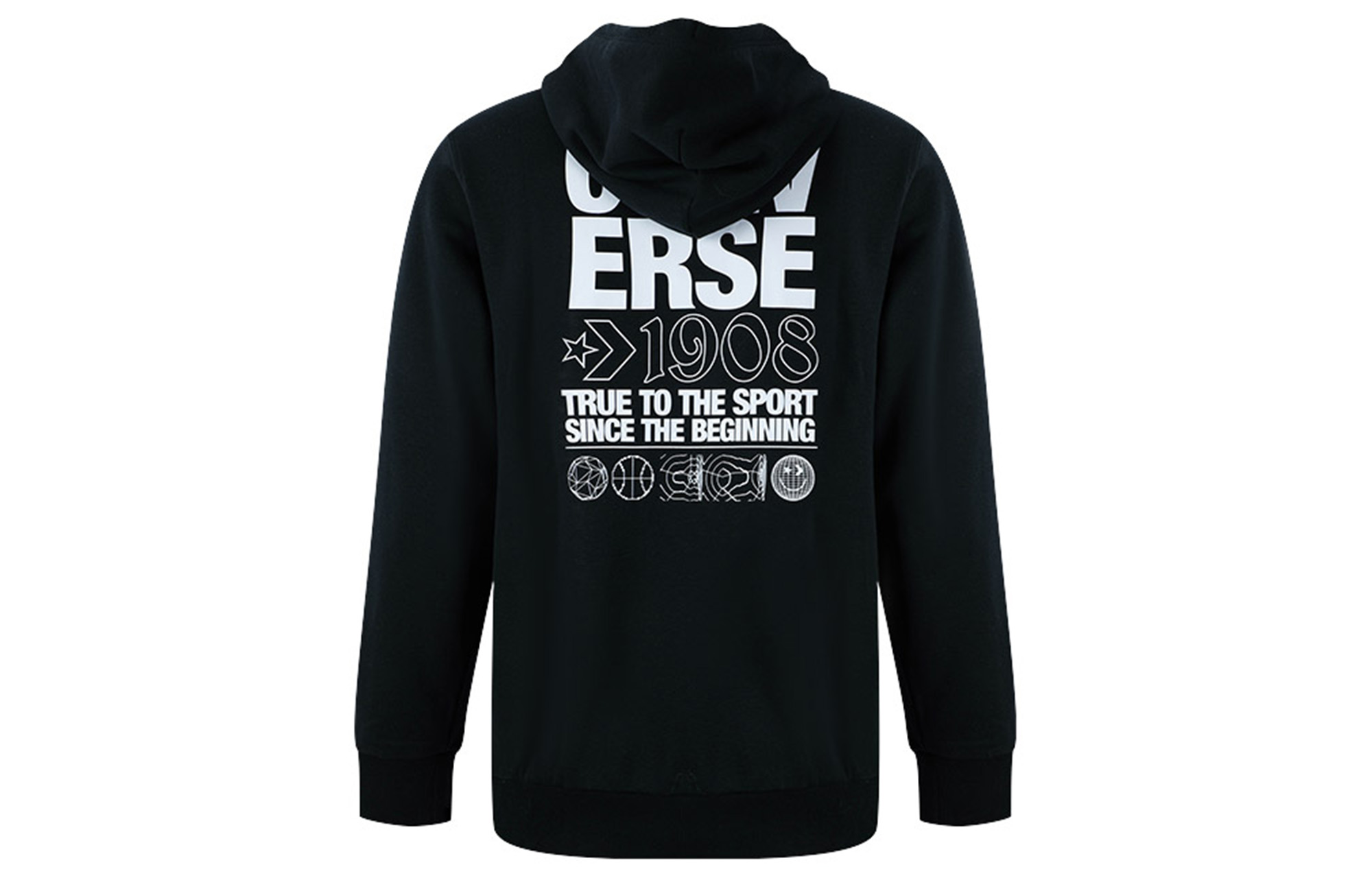 Converse Black Hoodie with Printed Logo & Letter Graphic Design 10021131-A01