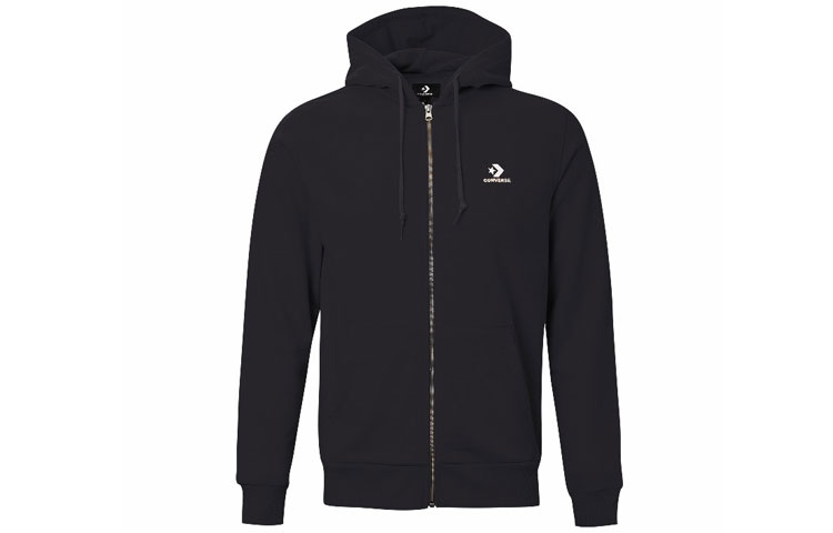 Converse Black Zip-Up Hoodie - Casual, Breathable Sportswear 10020341-A01
