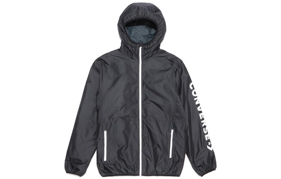 Converse Black Zip Hoodie Windbreaker with Letter Print Design 10008250-A02