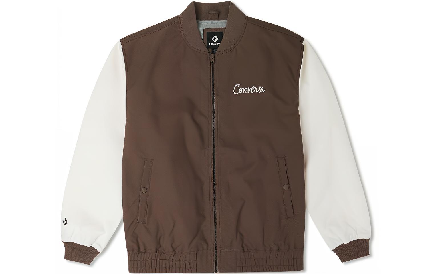 Converse Brown College-Style Color-Block Casual Bomber Jacket 10025514-A01