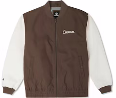 Converse Brown College-Style Color-Block Casual Bomber Jacket 10025514-A01 Converse Brown College-Style Color-Block Casual Bomber Jacket 10025514-A01
