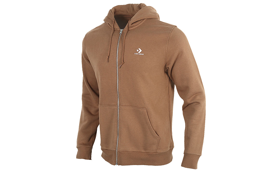 Converse Brown Fleece Zipper Hoodie Knit Jacket 10019922-A05