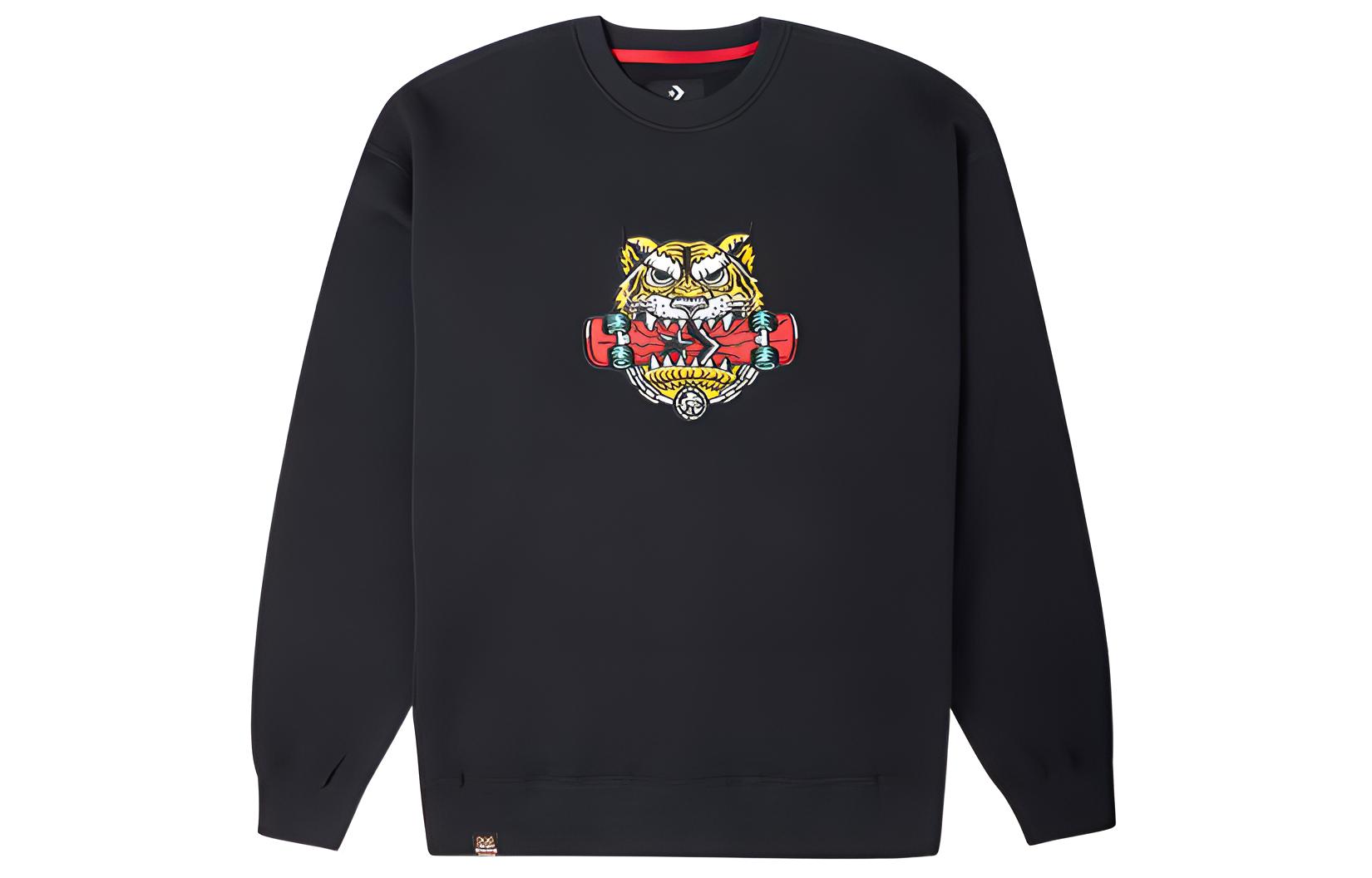 Converse Cartoon Print Crewneck Pullover Sweatshirt Unisex Black 10024319-A02