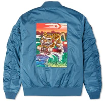 Order Converse CNY Tiger Print Logo Patch Loose Zip Bomber Jacket Men’s Blue 10024146-A01