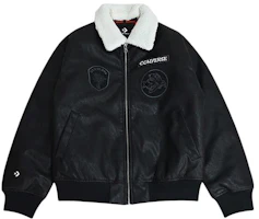 Order Converse CNY Year of the Dragon FW23 Unisex Black Flight Jacket with Detachable Fur Collar 10026806-A02