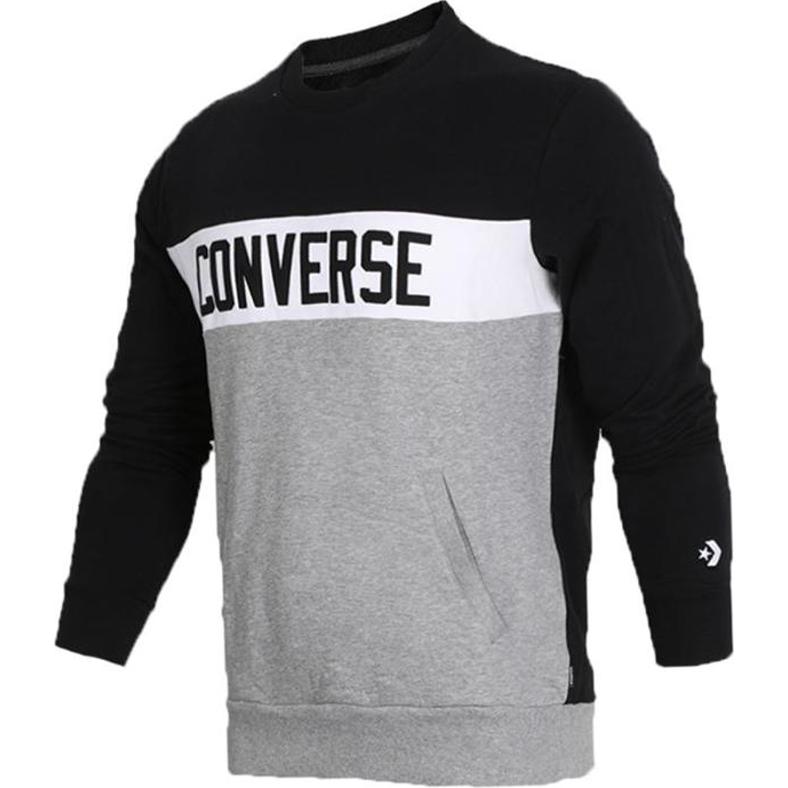 Converse College Style Colorblock Crewneck Long Sleeve Sweatshirt Men Black/Grey 10007807-A01