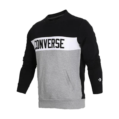 Converse College Style Colorblock Crewneck Long Sleeve Sweatshirt Men Black/Grey 10007807-A01