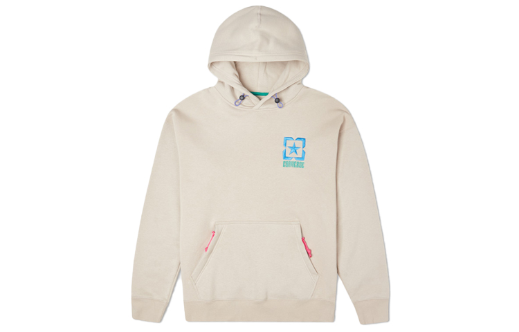 Converse Color-block Logo Fleece Hoodie Pullover Khaki Beige - 10021090-A01