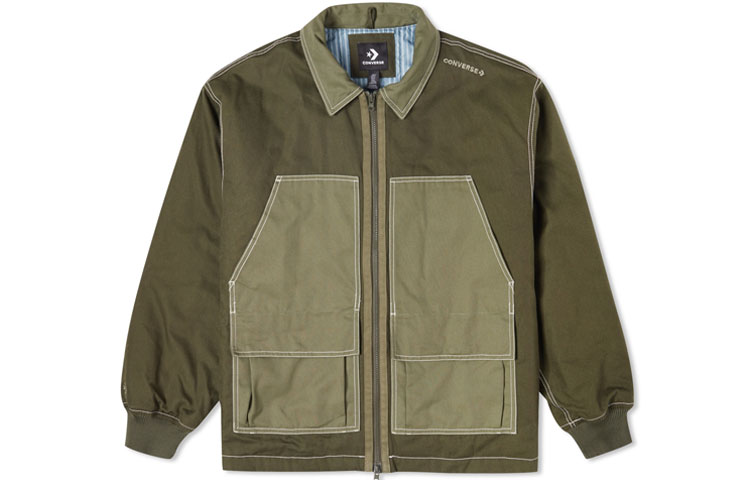 Converse Colorblock Pocket Canvas Outdoor Jacket Green Unisex 10022907-A01