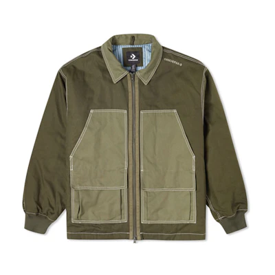 Converse Colorblock Pocket Canvas Outdoor Jacket Green Unisex 10022907-A01