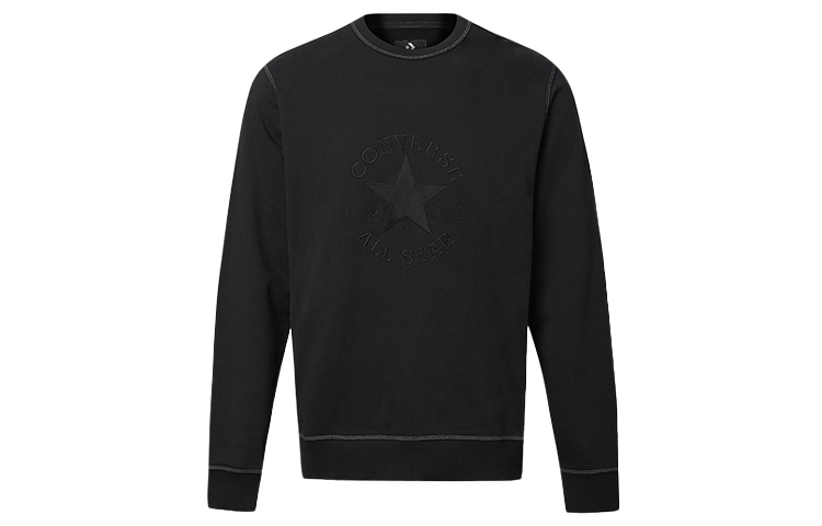Converse Crewneck Pullover Sweatshirt Black with Logo Print 10020819-A01