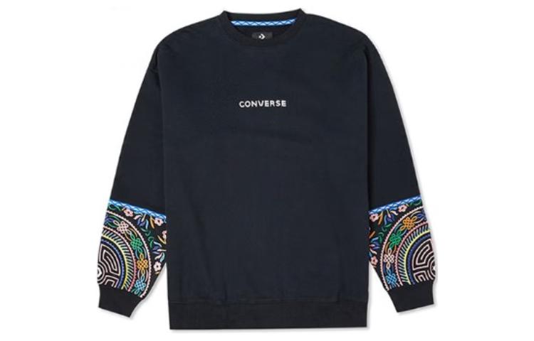 Converse Embroidered Logo Tribal Style Crewneck Sweatshirt Unisex Black 10025058-A03