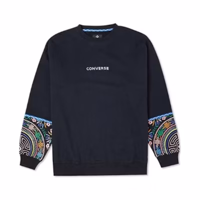 Converse Embroidered Logo Tribal Style Crewneck Sweatshirt Unisex Black 10025058-A03