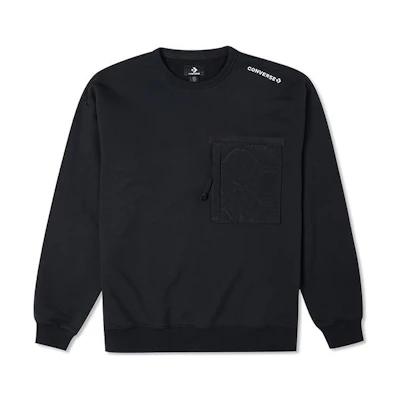 Converse FW22 Black Crewneck Logo Print Pullover Sweatshirt 10025052-A03