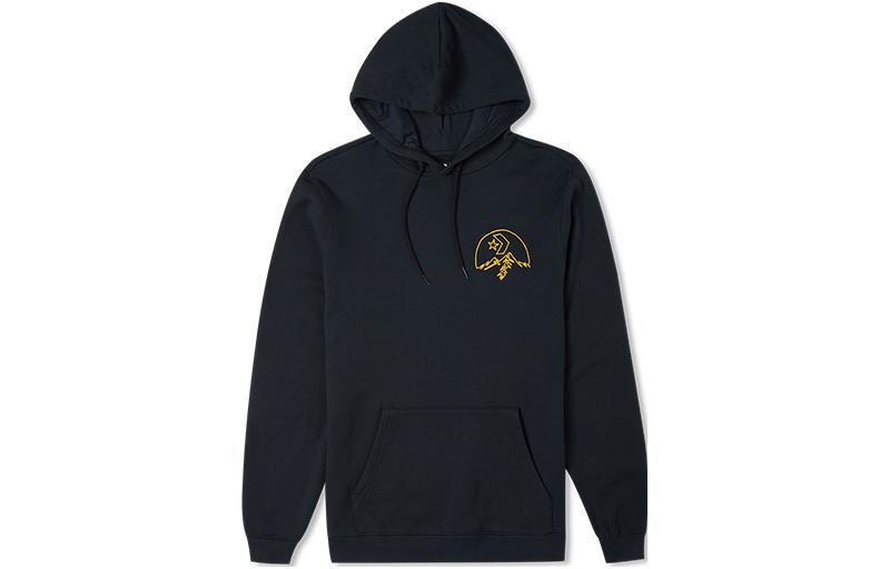 Converse FW22 Black Hoodie with Mountain Print and Drawstring Design 10025050-A01