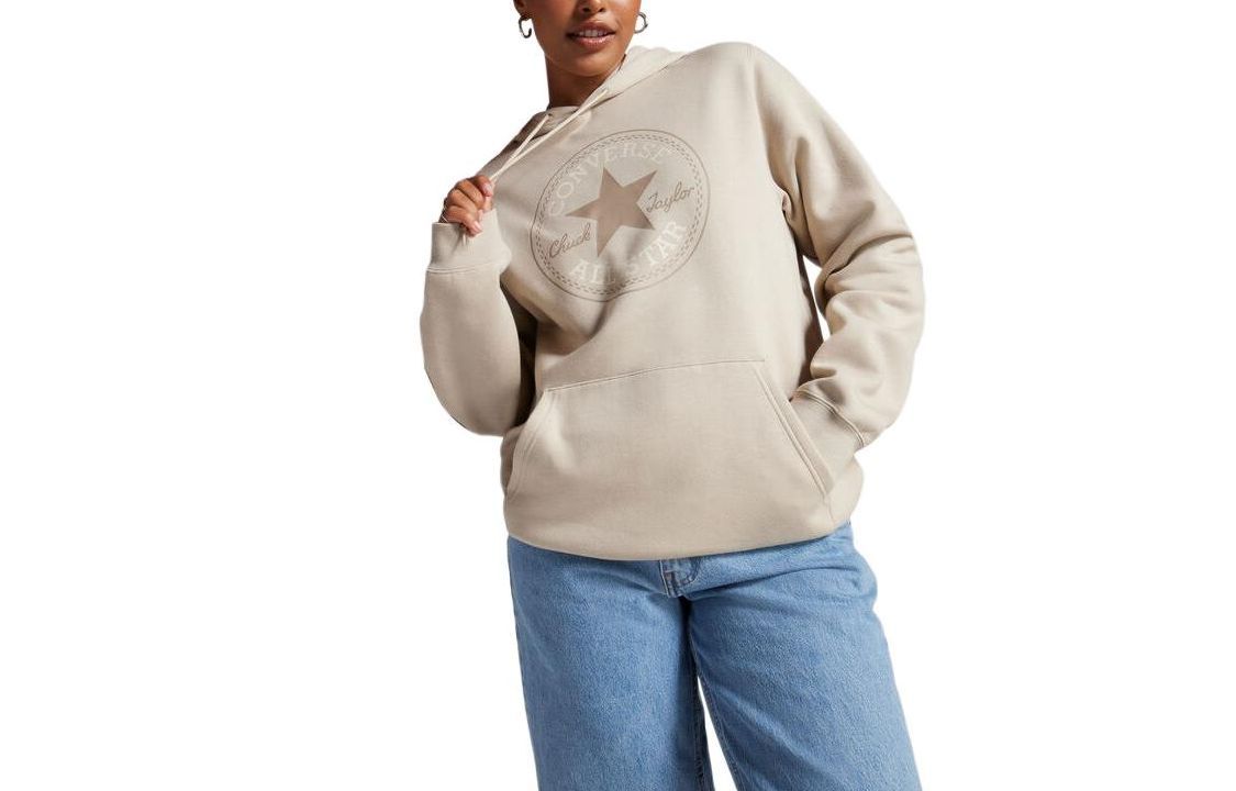 Converse Go-To All Star Patch Hoodie Unisex Khaki Fleece Pullover Long Sleeve 10025470-A11