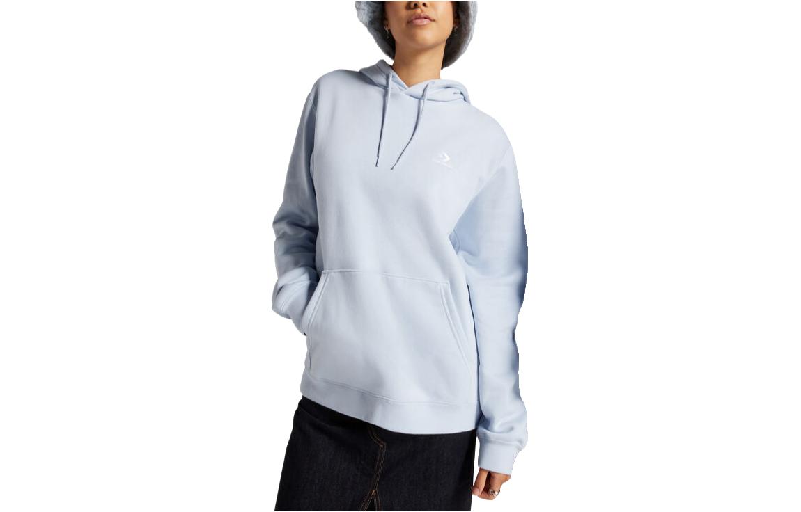 Converse Go-To Embroidered Star Chevron Hoodie Light Blue Unisex Fleece Pullover 10024509-A27