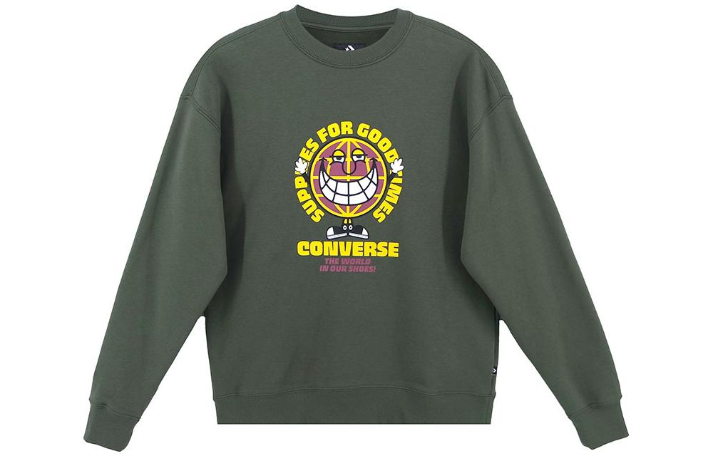 Converse GOOD TIMES Letter Print Sweatshirt Men’s Dark Green Casualwear 10022318-A02