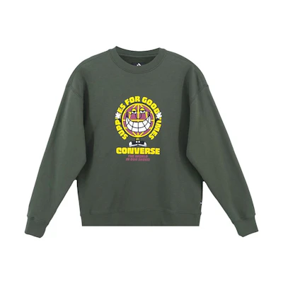 Converse GOOD TIMES Letter Print Sweatshirt Men’s Dark Green Casualwear 10022318-A02