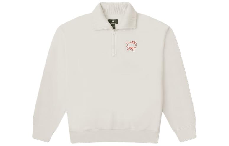 Converse Heart Embroidery Half-Zip Pullover Sweatshirt Beige Unisex 10026890-A01