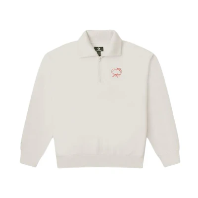 Converse Heart Embroidery Half-Zip Pullover Sweatshirt Beige Unisex 10026890-A01