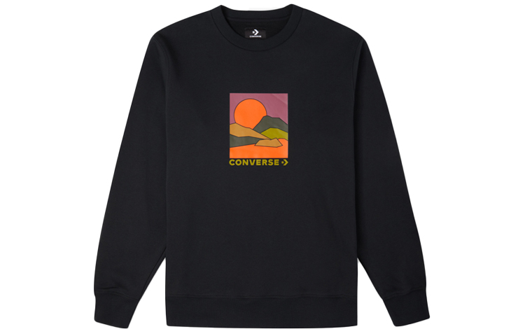 Converse Hybrid World Graphic Fleece Pullover Winter Sweatshirt Black Mens 10023440-A01