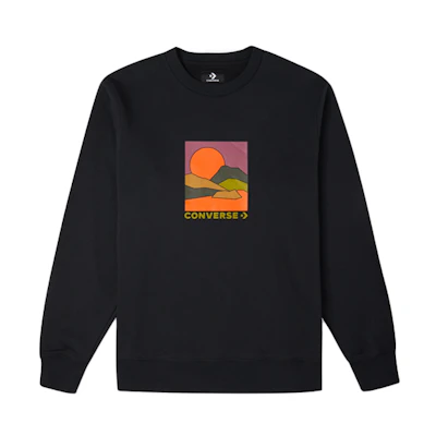 Converse Hybrid World Graphic Fleece Pullover Winter Sweatshirt Black Mens 10023440-A01