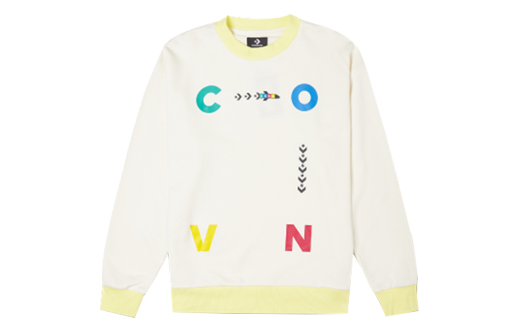 Converse Letter Print Colorblock Pullover Sweatshirt Cream White 10022414-A02