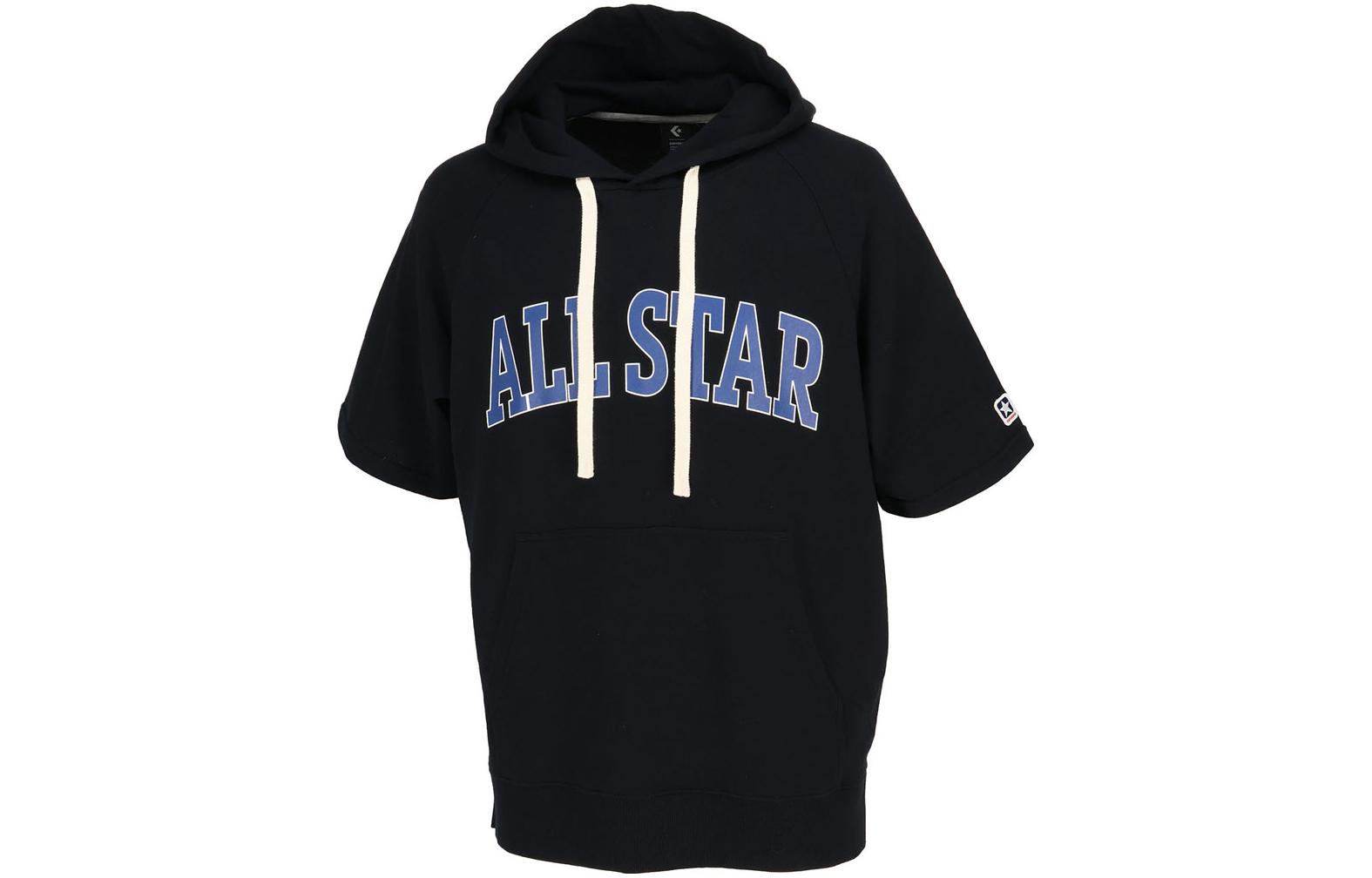 Converse Letter Print Loose Fit Short-Sleeve Hoodie Black CA231281-1900