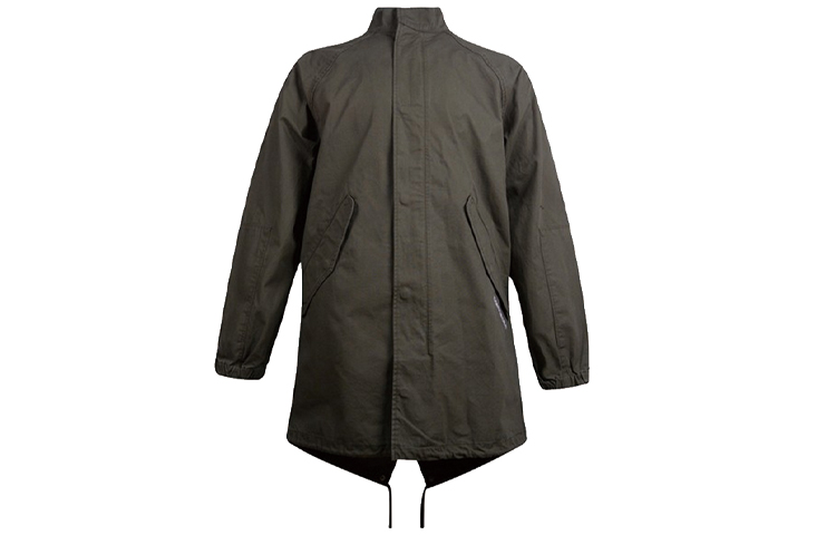 Converse Logo Drawstring Mid-Length Windbreaker Jacket in Army Green. 10018369-A02
