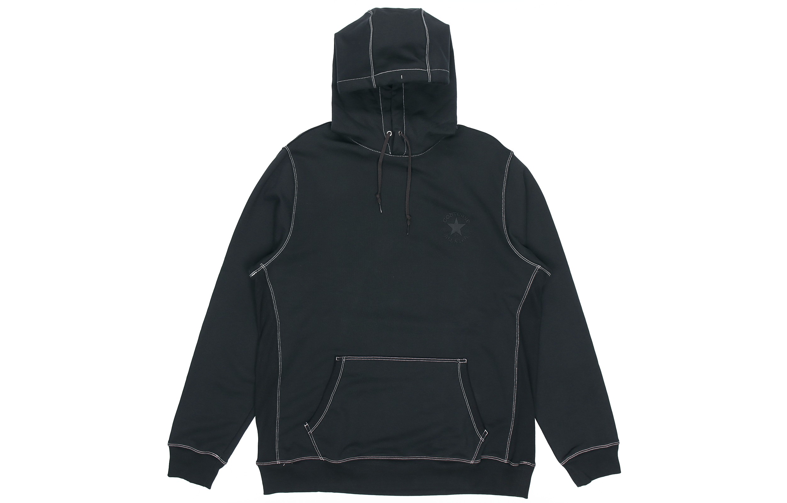 Converse Logo Embroidered Knit Pullover Hoodie Unisex - Black 10020818-A02