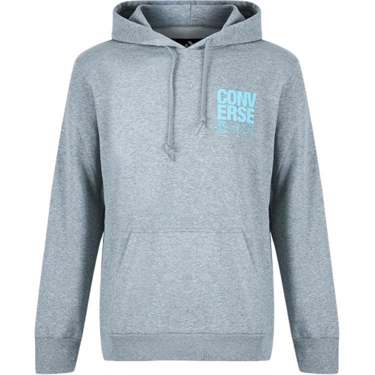 Converse Logo Print Hoodie Textured Gray Casual Pullover 10021131-A02
