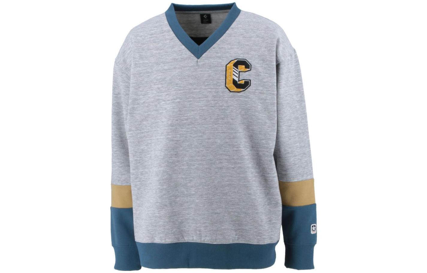 Converse Logo V-Neck Long Sleeve Pullover Sweatshirt Grey () CA222286-1500