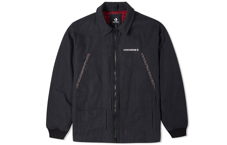 Converse New Year Outdoor Logo Print Multi-Pocket Jacket Black Unisex Casual Style 10024149-A02