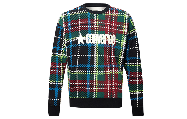 Converse Plaid Pattern Logo Print Crewneck Sweatshirt Floral - 10019970-A02