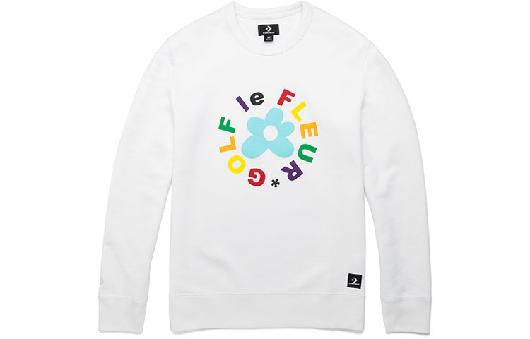 Converse Printed Casual Crewneck Pullover Knit Sweatshirt White 10009027-A02