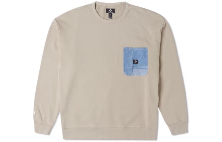 Converse Pullover Hoodie with Pocket Patchwork in Khaki Color 10025519-A01