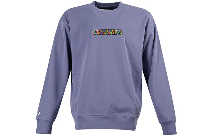 Converse Purple Embroidered Logo Unisex Crewneck Sweatshirt Casual Style 10023777-A02