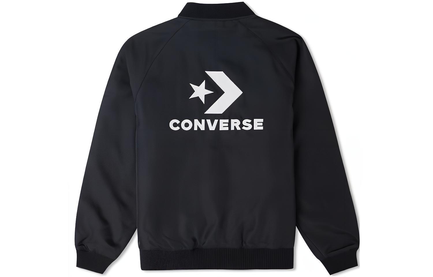 Converse Retro Baseball Jacket Black with Back Letter Logo Print 10024620-A01