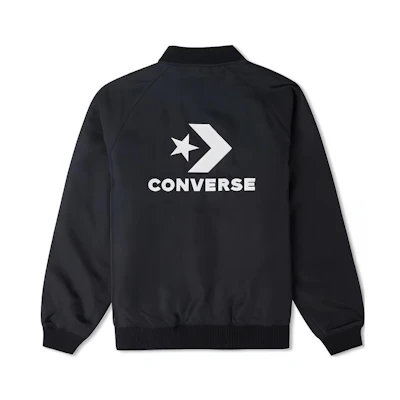 Converse Retro Baseball Jacket Black with Back Letter Logo Print 10024620-A01