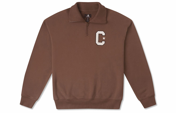 Converse Retro Letter Print Brown Polo Sweatshirt Unisex Long Sleeve 10026553-A02