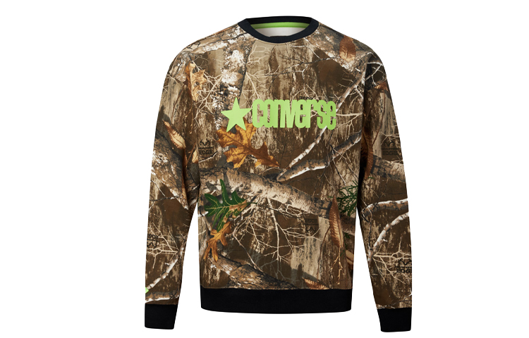 Converse Retro Logo Print Crewneck Sweatshirt Camouflage Pattern 10019970-249