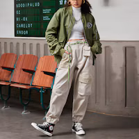 Shop Converse Retro Pilot Bomber Jacket Spring Unisex Green Arrow Logo Loose Fit 10024169-A02