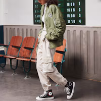 Details for Converse Retro Pilot Bomber Jacket Spring Unisex Green Arrow Logo Loose Fit 10024169-A02