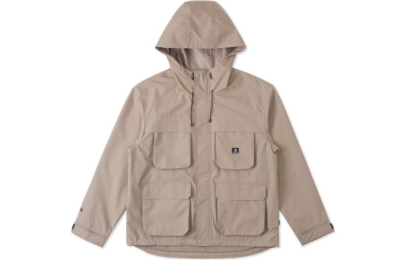 Converse Retro Utility Logo Outdoor Hooded Casual Loose Jacket Khaki () 10026948-A01