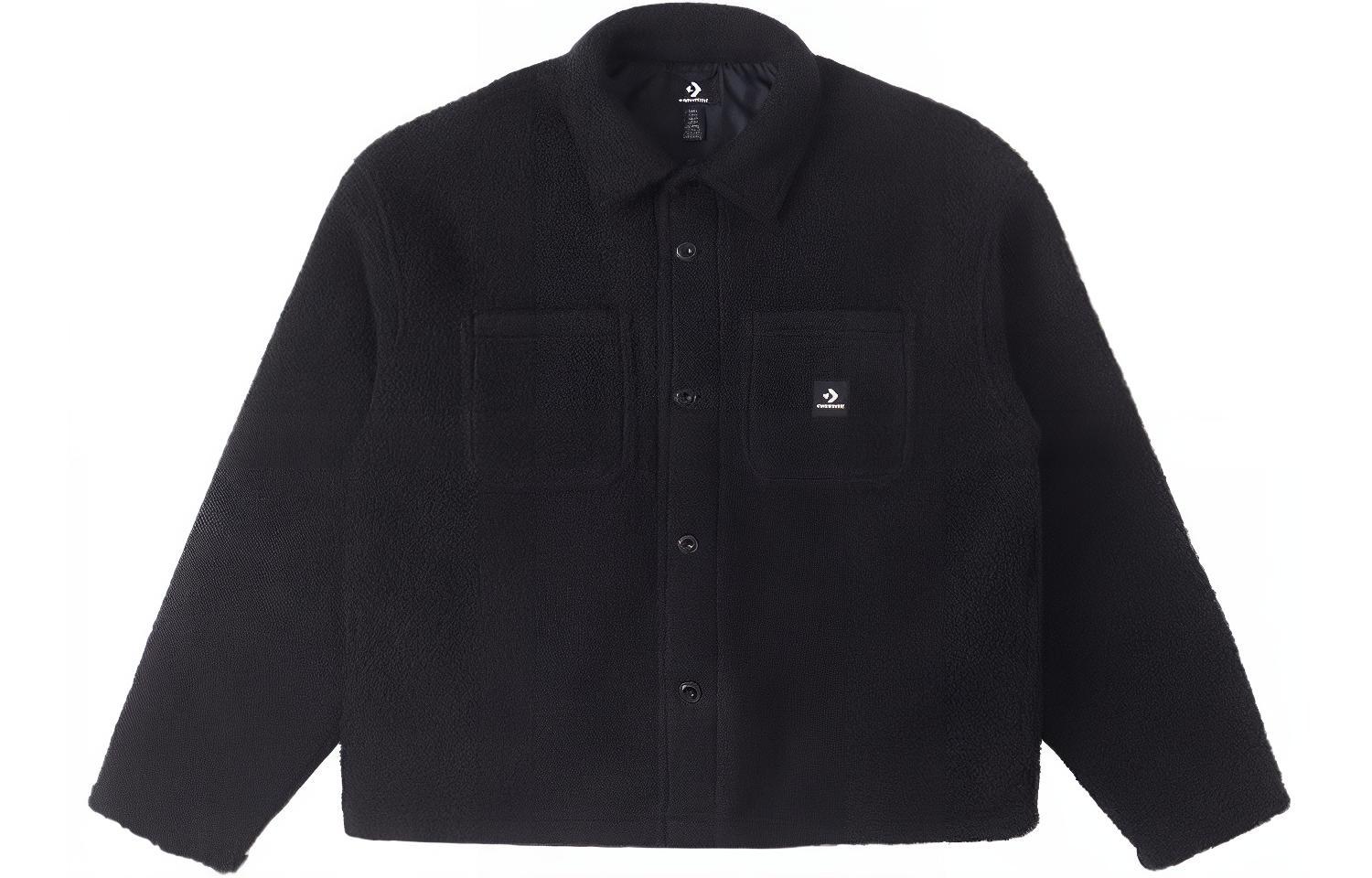 Converse Sherpa Seasonal Logo Long Sleeve Jacket Black Casual Shirt 10025268-A02